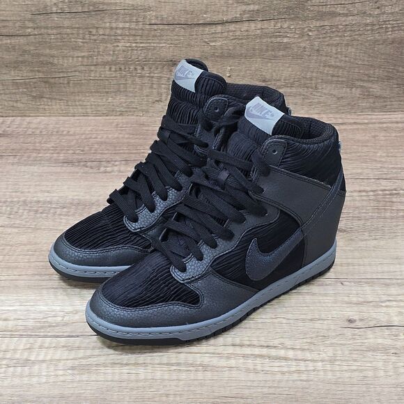 Nike Dunk Sky High Women's 8.5 Black Metallic Hematite Hidden Wedge Heel Shoes - Picture 7 of 9